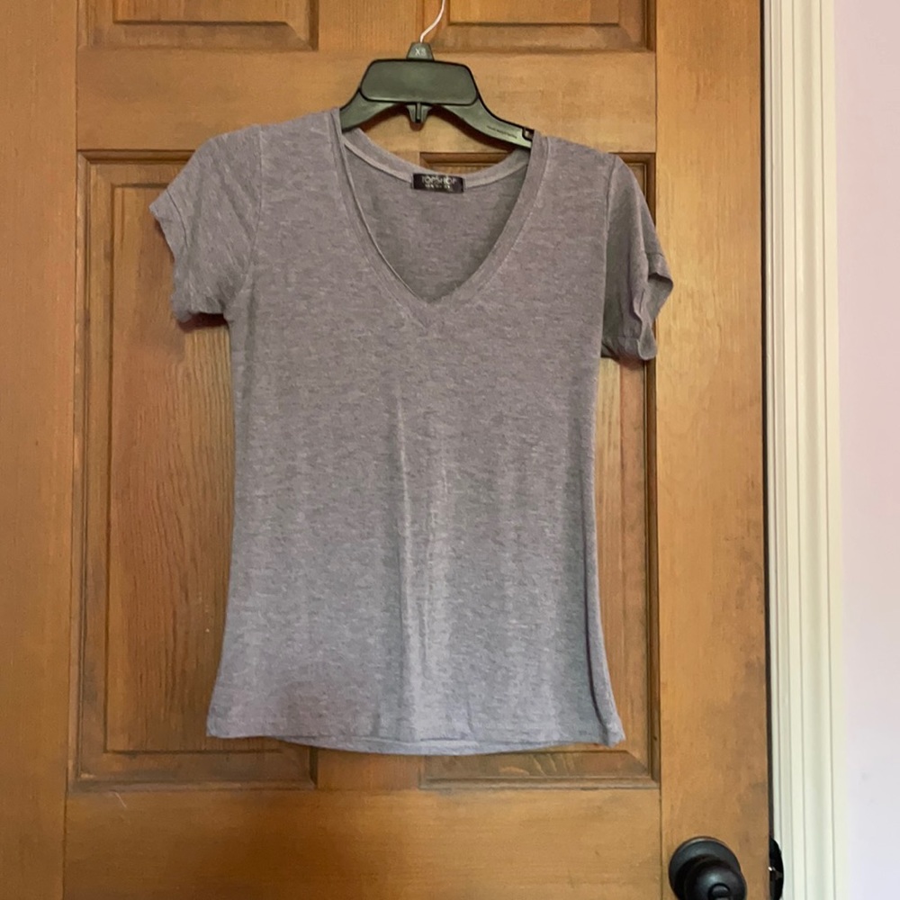 TOPSHOP Grey V-neck T-Shirt